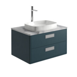 Plum&clay Canaria Blue Wall Hung Bathroom Vanity Unit With White Marble Countertop & Integrated Ceramic Basin (W)785mm (H)850mm