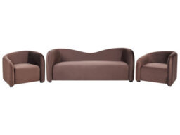 Beliani Elegant Velvet Living Room Set Dark Brown Sofa And Armchairs Curved - L205 X D90 X H75Cm - thumbnail 3