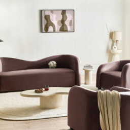 Beliani Elegant Velvet Living Room Set Dark Brown Sofa And Armchairs Curved - L205 X D90 X H75Cm - thumbnail 1