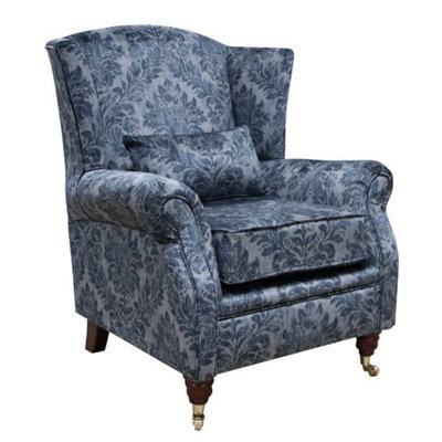Wing Chair Original Fireside High Back Armchair Chaucer Cyan Blue Real Velvet - image 1