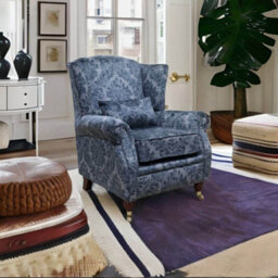Wing Chair Original Fireside High Back Armchair Chaucer Cyan Blue Real Velvet - thumbnail 3