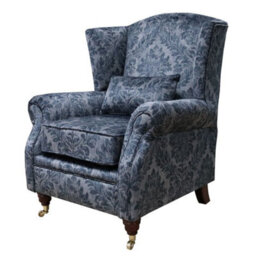 Wing Chair Original Fireside High Back Armchair Chaucer Cyan Blue Real Velvet - thumbnail 2