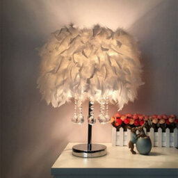 Darphe Simple White Feather Bedroom Bedside Lamp, Plug In Led Desk Lamp Reading Lamp - thumbnail 3
