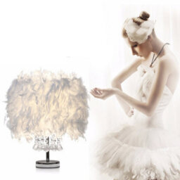 Darphe Simple White Feather Bedroom Bedside Lamp, Plug In Led Desk Lamp Reading Lamp
