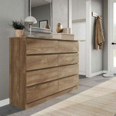 Urbn-Living Urbnliving 120Cm Wide Oak Wooden Chest Of 8 Drawers Bedroom Furniture Storage Bedside Modern Cabinet - image 1