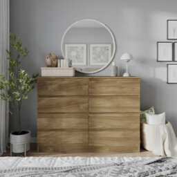Urbn-Living Urbnliving 120Cm Wide Oak Wooden Chest Of 8 Drawers Bedroom Furniture Storage Bedside Modern Cabinet - thumbnail 3