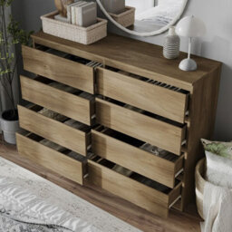 Urbn-Living Urbnliving 120Cm Wide Oak Wooden Chest Of 8 Drawers Bedroom Furniture Storage Bedside Modern Cabinet - thumbnail 2