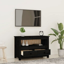 Berkfield Tv Cabinet Black 79X35X52 Cm Solid Wood Pine - thumbnail 3