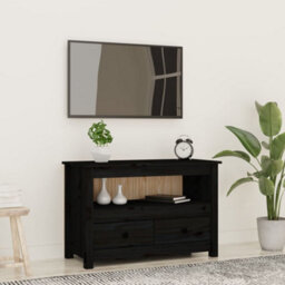 Berkfield Tv Cabinet Black 79X35X52 Cm Solid Wood Pine