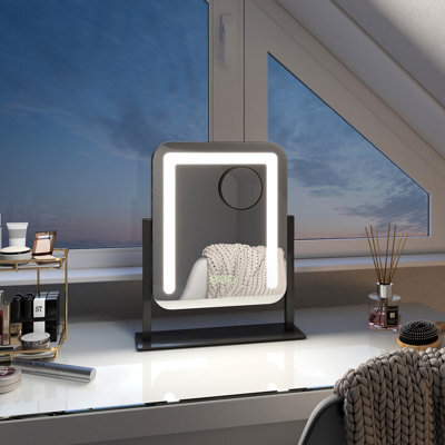 Emke Hollywood Vanity Led Mirror With 7X Magnifier, 3 Color Lighting, Rotation, Adjust Brightness, 30X23Cm, Black - image 1