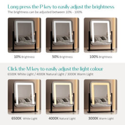 Emke Hollywood Vanity Led Mirror With 7X Magnifier, 3 Color Lighting, Rotation, Adjust Brightness, 30X23Cm, Black - thumbnail 3