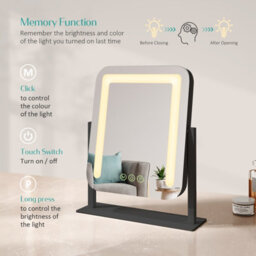 Emke Hollywood Vanity Led Mirror With 7X Magnifier, 3 Color Lighting, Rotation, Adjust Brightness, 30X23Cm, Black - thumbnail 2