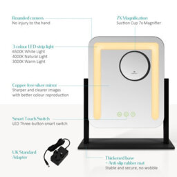 Emke Hollywood Vanity Led Mirror With 7X Magnifier, 3 Color Lighting, Rotation, Adjust Brightness, 30X23Cm, Black - thumbnail 4
