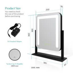 Emke Hollywood Vanity Led Mirror With 7X Magnifier, 3 Color Lighting, Rotation, Adjust Brightness, 30X23Cm, Black - thumbnail 5