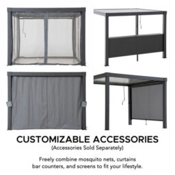 Sunjoy 3M X 3M Solar Led Louvered Pergola, Aluminum Pergola With Adjustable Louvered Roof - thumbnail 3