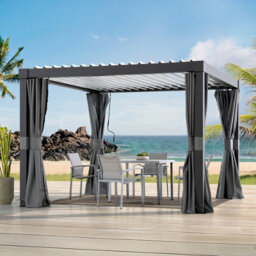 Sunjoy 3M X 3M Solar Led Louvered Pergola, Aluminum Pergola With Adjustable Louvered Roof - thumbnail 2