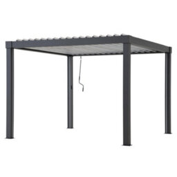 Sunjoy 3M X 3M Solar Led Louvered Pergola, Aluminum Pergola With Adjustable Louvered Roof - thumbnail 1
