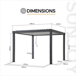 Sunjoy 3M X 3M Solar Led Louvered Pergola, Aluminum Pergola With Adjustable Louvered Roof - thumbnail 8