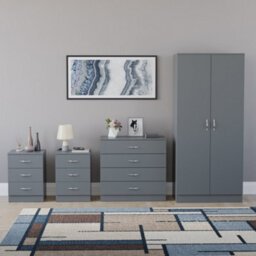 Lassic Vida Designs Riano 4 Piece Bedroom Set (3 Drawer Bedside Chest, 4 Drawer Chest, 2 Door Wardrobe) Grey (5) - thumbnail 4