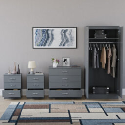 Lassic Vida Designs Riano 4 Piece Bedroom Set (3 Drawer Bedside Chest, 4 Drawer Chest, 2 Door Wardrobe) Grey (5) - thumbnail 5