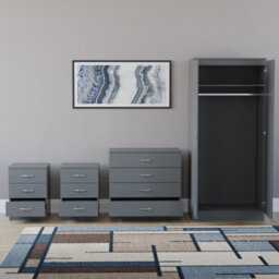 Lassic Vida Designs Riano 4 Piece Bedroom Set (3 Drawer Bedside Chest, 4 Drawer Chest, 2 Door Wardrobe) Grey (5) - thumbnail 6