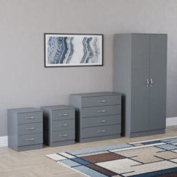 Lassic Vida Designs Riano 4 Piece Bedroom Set (3 Drawer Bedside Chest, 4 Drawer Chest, 2 Door Wardrobe) Grey (5) - thumbnail 2