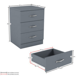 Lassic Vida Designs Riano 4 Piece Bedroom Set (3 Drawer Bedside Chest, 4 Drawer Chest, 2 Door Wardrobe) Grey (5) - thumbnail 9