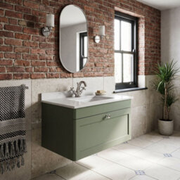Balterley Swynnerton Traditional 1 Drawer Wall Hung Vanity Unit With Marble Basin, Satin Green, 800mm - thumbnail 4