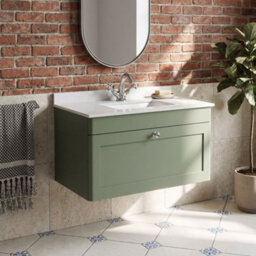 Balterley Swynnerton Traditional 1 Drawer Wall Hung Vanity Unit With Marble Basin, Satin Green, 800mm - thumbnail 2