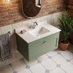 Balterley Swynnerton Traditional 1 Drawer Wall Hung Vanity Unit With Marble Basin, Satin Green, 800mm - thumbnail 3