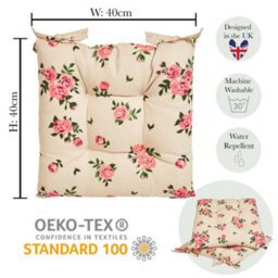 Dibor Set Of 2 Vintage Rose Green Summer Outdoor Garden Chair Seat Pad Cushions - thumbnail 6