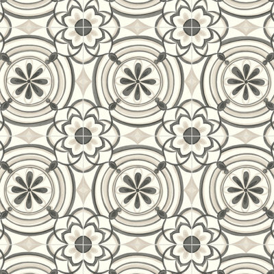 Portuguese Porcelain Floral Tile Vinyl  By Remland (Beige Floral Tile, 4M X 2M) - image 1