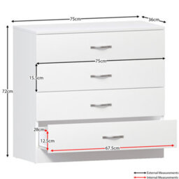 Lassic Vida Designs Riano 4 Piece Bedroom Set (2 Drawer Bedside Chest, 4 Drawer Chest, 2 Door 2 Drawer Wardrobe), White - thumbnail 4