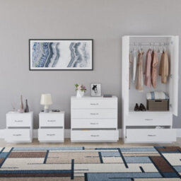Lassic Vida Designs Riano 4 Piece Bedroom Set (2 Drawer Bedside Chest, 4 Drawer Chest, 2 Door 2 Drawer Wardrobe), White - thumbnail 2