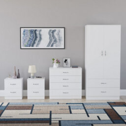 Lassic Vida Designs Riano 4 Piece Bedroom Set (2 Drawer Bedside Chest, 4 Drawer Chest, 2 Door 2 Drawer Wardrobe), White - thumbnail 7