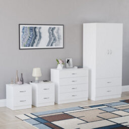 Lassic Vida Designs Riano 4 Piece Bedroom Set (2 Drawer Bedside Chest, 4 Drawer Chest, 2 Door 2 Drawer Wardrobe), White - thumbnail 6