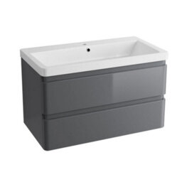 Sundaze 800mm Wall Hung 2 Drawer Vanity Unit Basin Storage Bathroom Furniture Gloss Grey - thumbnail 3