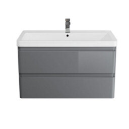 Sundaze 800mm Wall Hung 2 Drawer Vanity Unit Basin Storage Bathroom Furniture Gloss Grey - thumbnail 1