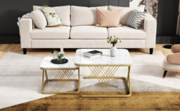 Btm Nest Of 2 Coffee Tables, Square Marble Top With Gold Metal Legs, Modern Living Room End Tables, White+Gold - thumbnail 7