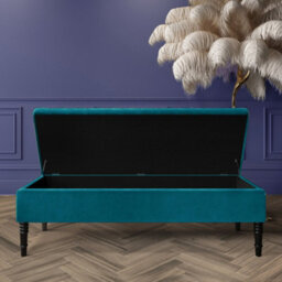Safar 90Cm Ottoman Storage Bench - Plush Velvet Shoe Bench - Emerald Green Lined Upholstery Storage Footstool - thumbnail 2