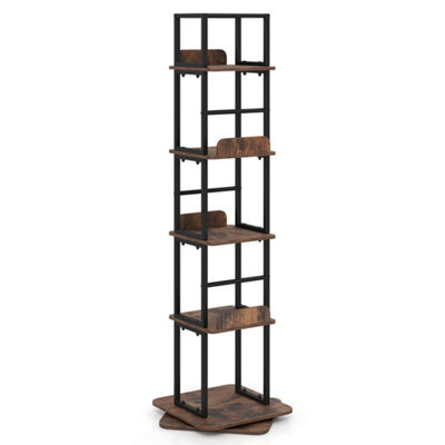 Brown 5-Tier Rotating Bookshelf Tower 360 Spinning Bookcase With Display Stands - image 1
