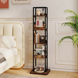 Brown 5-Tier Rotating Bookshelf Tower 360 Spinning Bookcase With Display Stands - thumbnail 3