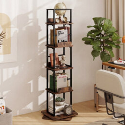 Brown 5-Tier Rotating Bookshelf Tower 360 Spinning Bookcase With Display Stands - thumbnail 4