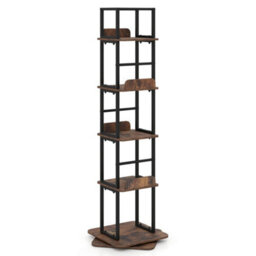 Brown 5-Tier Rotating Bookshelf Tower 360 Spinning Bookcase With Display Stands - thumbnail 1