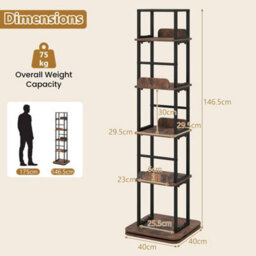 Brown 5-Tier Rotating Bookshelf Tower 360 Spinning Bookcase With Display Stands - thumbnail 2