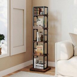 Brown 5-Tier Rotating Bookshelf Tower 360 Spinning Bookcase With Display Stands - thumbnail 5