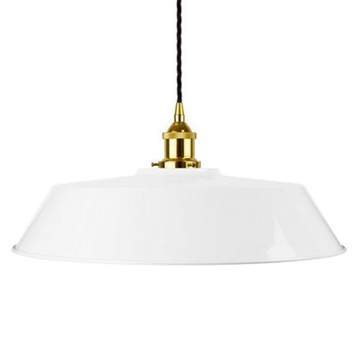 White Large Chancery Painted Dome Pendant Light With Gold Lamp Holder And Black Twisted Cable - Se Home - image 1