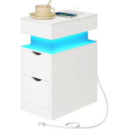 Bedside Table With Charging Station Led Nightstand Side Power - thumbnail 1