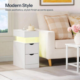 Bedside Table With Charging Station Led Nightstand Side Power - thumbnail 5