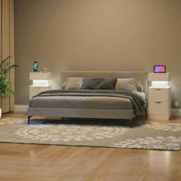 Bedside Table With Charging Station Led Nightstand Side Power - thumbnail 4